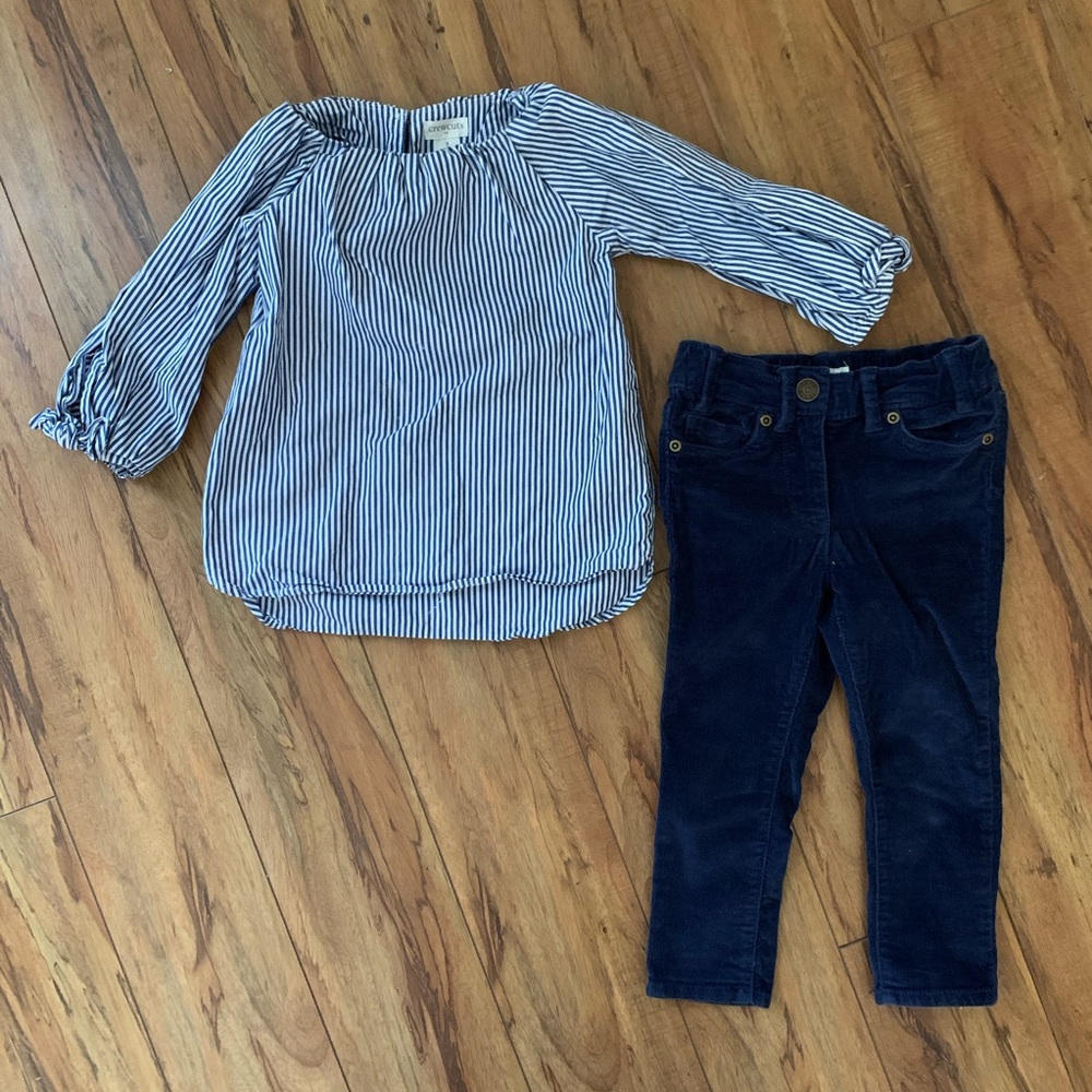 Crewcuts Skinny Corduroy Pants and Striped Top